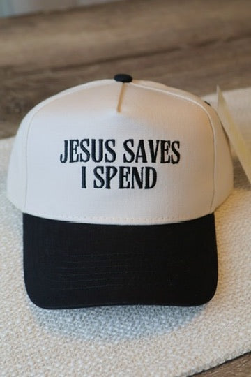 'Jesus Saves I Spend' Trucker Hat