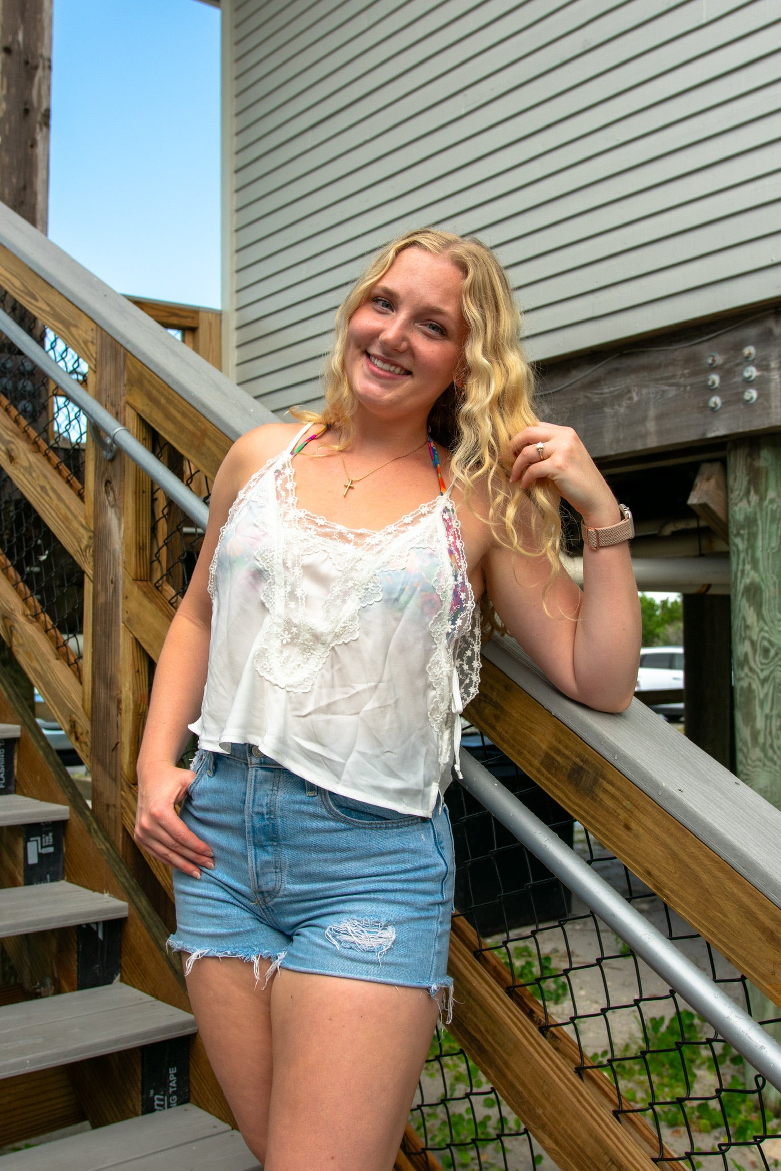 White Lace Tie Tank