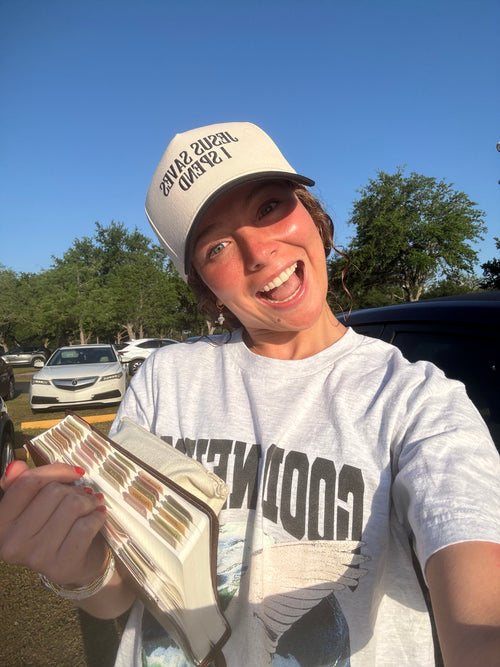 'Jesus Saves I Spend' Trucker Hat
